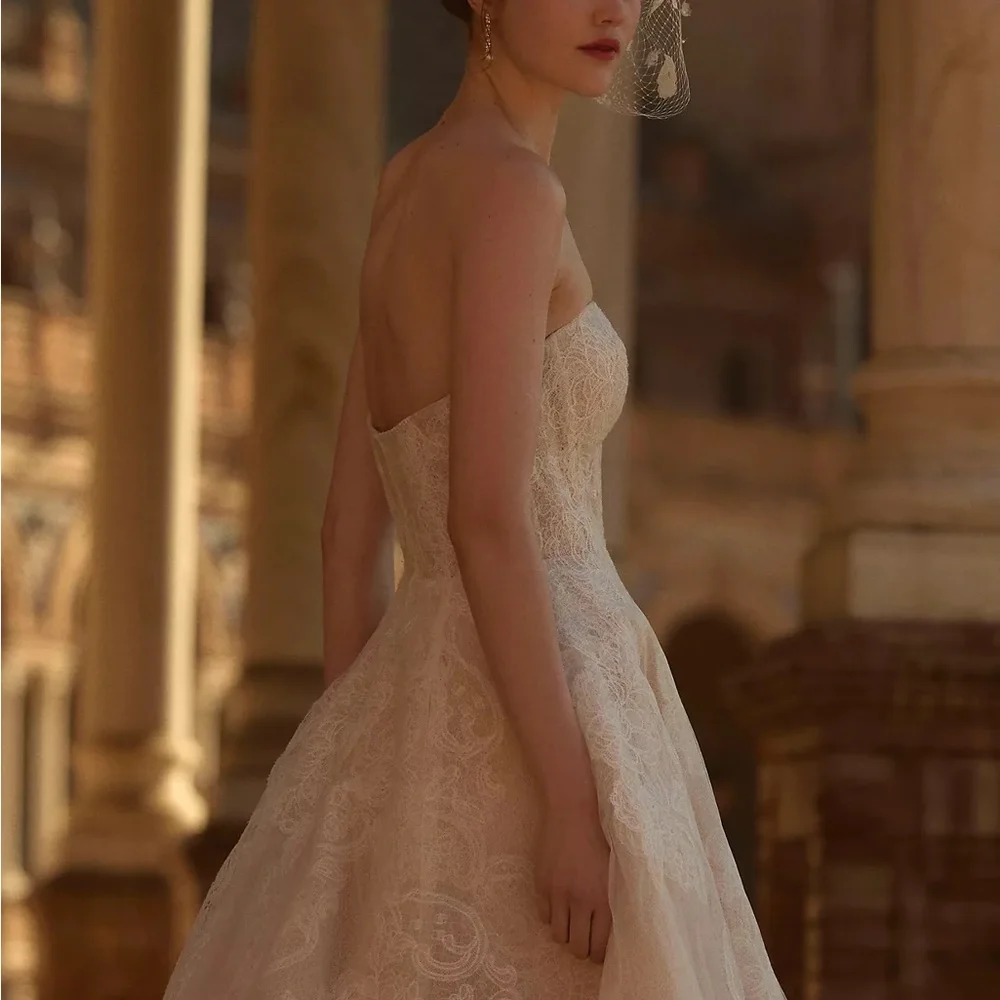 STUNNING Watters Strapless A Line Lace Wedding dress. Size 8 - Picture 4 of 13